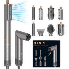 UKLISS 8-в-1 Pro Airstyler: Фен-щітка, локони, стайлер для волосся, 1400W, 110,000RPM, подарунок для жінок