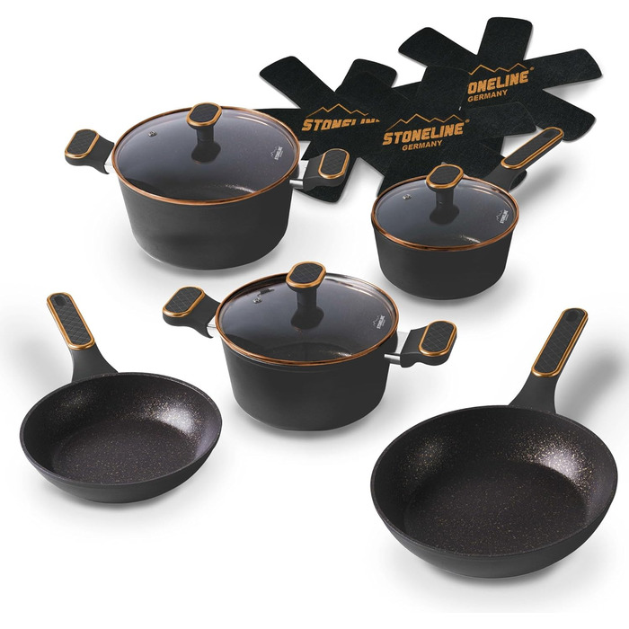 STONELINE 11-Piece Pan and Pot Set, Pot Set with Lids, Induction Cookware Pan, Suitable for All Cooktops, Cookware Set with Non-Stick Coating with Real Stone Particles, Color: Cream