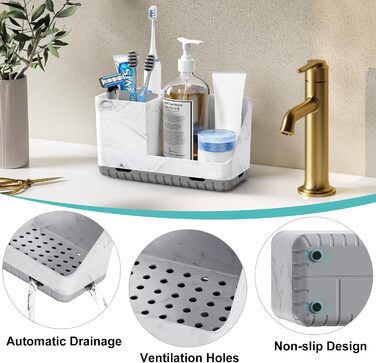 Тримач для зубних щіток у ванну кімнату, органайзер, підставка для електричної зубної щітки з отвором для зливу, знімний органайзер для ванної, кухні та сім'ї (Сірий) (Сірий мармуровий малюнок)