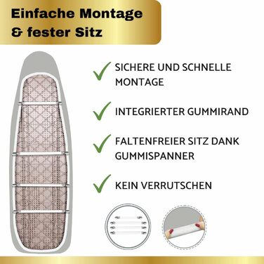 Чохол для прасувальної дошки 120x40 см - бавовна 100%, для прасування з парою, XL, сірий