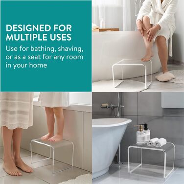 Navaris Acrylic Shower Stool modern - Bathroom stool for the shower - Ideal as a shower chair, bathroom stool, bathroom seat - Stool for shower - Seat stool bathroom - Chair Transparent