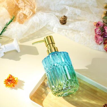 Скляний диспенсер для рідкого мила YunNasi - наповнюваний, для кухні, ванної кімнати, пральні (зелений, блакитно-зелений)