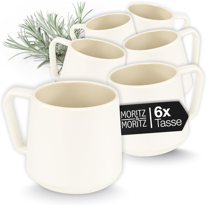 Набір кавових чашок Moritz & Moritz CAVO, 6 шт., пісочний колір, 500 мл, з ручкою, з якісного кераміки. Стильний дизайн для кави, чаю, капучино.