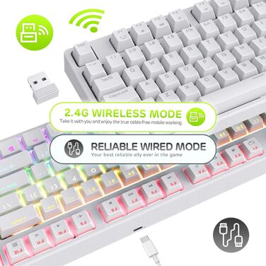 Клавіатура ігрова Royal Kludge RK87G RGB TKL механічна бездротова, 87 клавіш, коричневі тактильні перемикачі, макро-налаштування, підсвічування