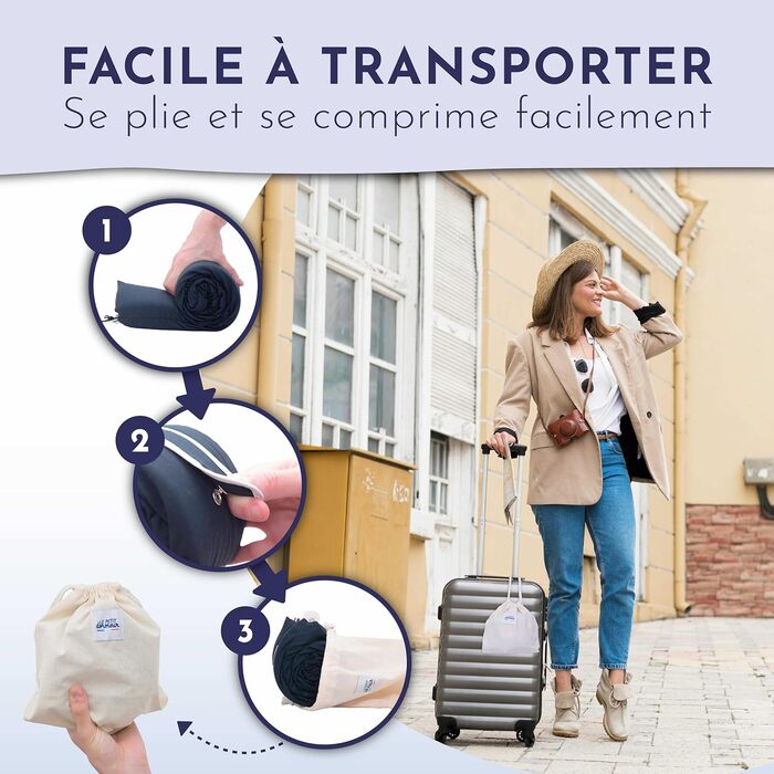Подушка для подорожей Le Pe Dormeur, ергономічна, 3-в-1, ультракомфортна, компактна, виготовлена у Франції, пральна – Колір: Нічний блакитний