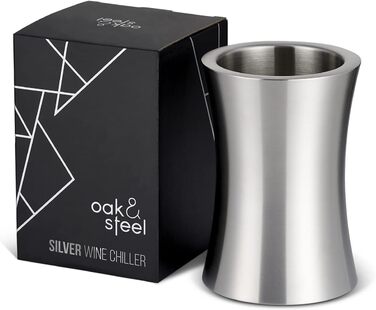 Преміум охолоджувач для вина з нержавіючої сталі Oak & Steel з подвійною стінкою та подарунковою коробкою - охолоджувач для вина, шампанського, пляшок. Елегантний та міцний, 1 шт.