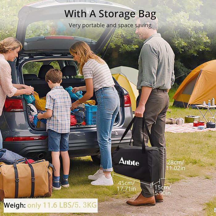 Складний алюмінієвий стіл для кемпінгу Anbte 67x58 см, регульована висота (44/70 см), вантажопідйомність до 150 кг, з сумкою для зберігання