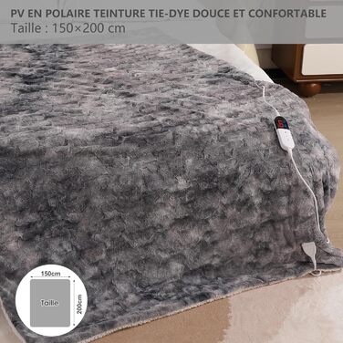 Електрична ковдра COZYTY 150x200 см з автовимкненням – фланель, 6 режимів нагріву, таймер, захист від перегріву, машинне прання (сірий, чорний)