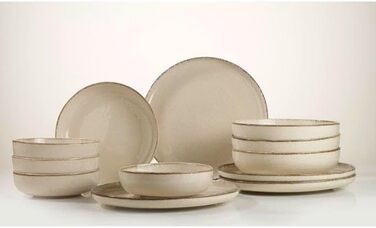 Сервіз Kutahya Porselen на 12 частин для 4 осіб: сучасний порцеляновий посуд кольору кориці. Включає: тарілки, супові тарілки та миски. Можна мити в посудомийній машині. Елегантний дизайн для щоденного використання та гостей.