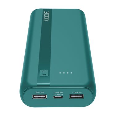 Power Bank Cellularline 20000 mAh з USB-C та 2x USB-A, LED-індикатор, Зелений