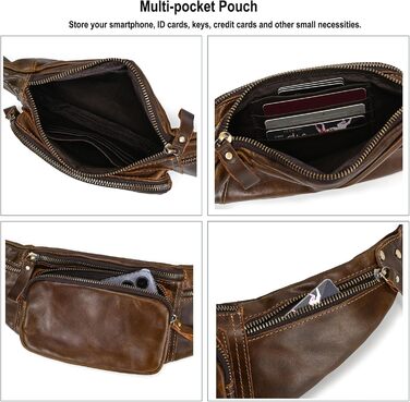 Чоловіча поясна сумка з натуральної шкіри Luufan, колір кавовий