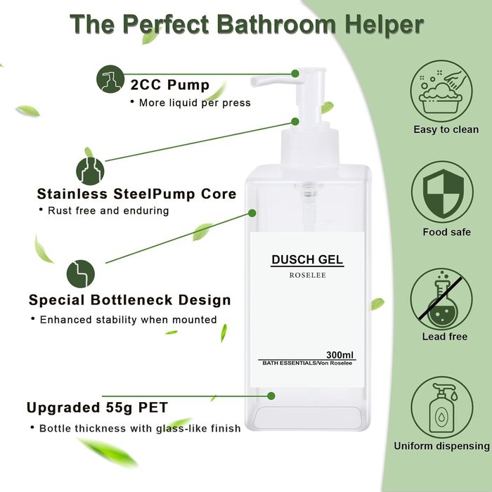 Набір дозаторів для мила Roselee (4 шт.), 300 мл, прозорі, для кухні та ванної кімнати