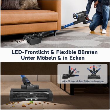 Бездротовий пилосос Nigecue 550W з акумулятором, 45000Pa, 60 хвилин роботи, Smart-дисплеєм, антизаплутувальною щіткою та контейнером 1.5L. Ідеально підходить для твердих підлог, килимів та видалення шерсті тварин.