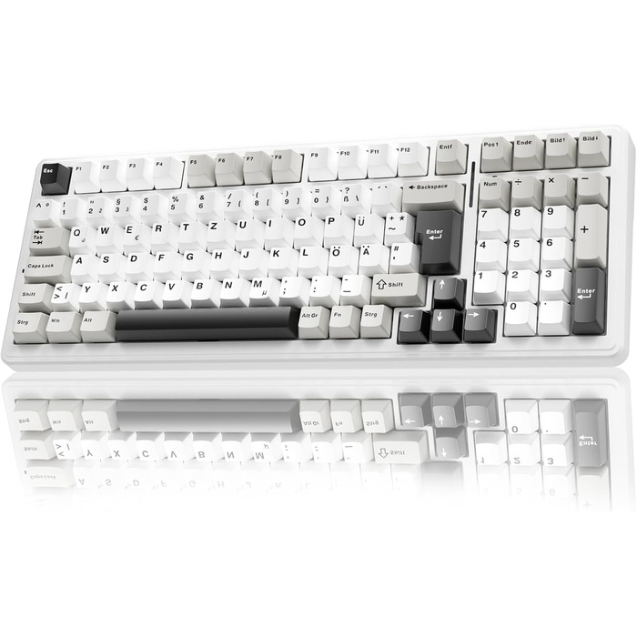 Ігрова механічна клавіатура AULA F99 бездротова, QWERTZ, BT5.0/2.4G/USB-C, Gasket Structure, Hot Swap, RGB, PBT клавіші, 8000mAh, Creamy Sound, 95% механічна (білий сірий)