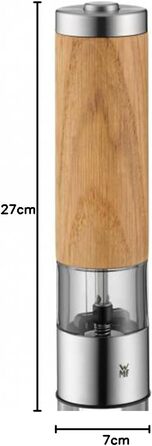 Електричний млинок для солі та перцю WMF Ceramill, 21,5 см, нержавіюча сталь Cromargan, керамічний механізм, дуб