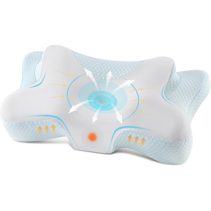 Подушка для шиї DONAMA з Memory Foam, подушка для сну, подушка для тих, хто спить на боці, спині та животі (Блакитна)