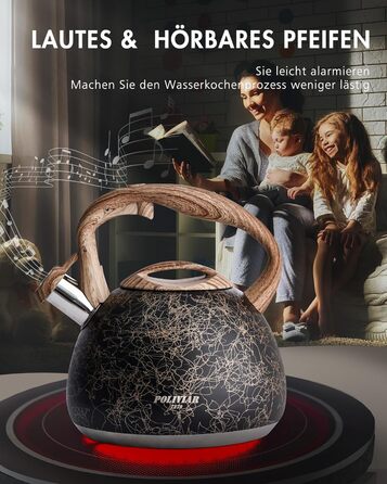 Електричний чайник Poliviar Moderne Induktion, 2.7L, нержавіюча сталь, чорне золото