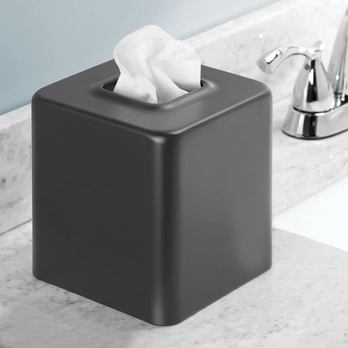 mDesign Square Tissue Box Cover, Steel, Modern Facial Tissue Holder for Bathroom, Vanity, Bedroom, Dresser, Desk, Office, and Tables – Unity Collection – Marble