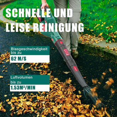 HYECHO Leaf Blower, 223 km/h Leaf Blower Battery 18V 4000mAh, with 3 inflation nozzles, Ergonomic, Operating weight 1.93Kg for cleaning leaves, removing dust
