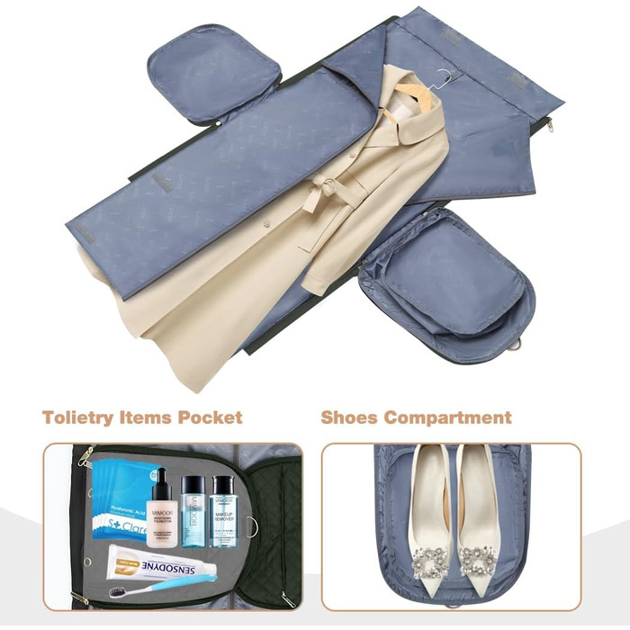 Сумка-мішок для одягу 2 в 1 для жінок, велика складана дорожня сумка Weekender з 6 органайзерами для одягу та відділенням для взуття, спортивна сумка для подорожей, ручна поклажа, чорна (3.grün, 50L)