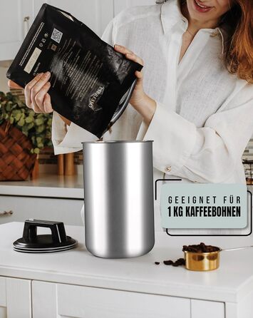 Контейнер для кави KC Kitchen & Co. на 1 кг з нержавіючої сталі, герметичний, з вакуумним клапаном, 2800 мл, сріблястий
