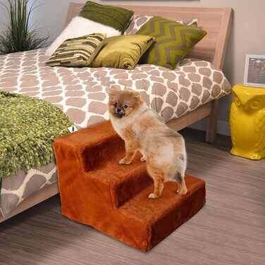 NAMSAN Dog Stairs 3-Step Pet Ladder, Easy Assembly, Cat Stairs with Washable Cover for Sofa, 42 x 40 x 31cm (Brown)
