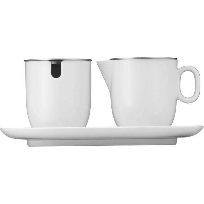 WMF Barista Sugar Bowl & Cream/Milk Pitcher Set - 130ml & 170ml - Porcelain with Lids and Saucers - Dishwasher Safe