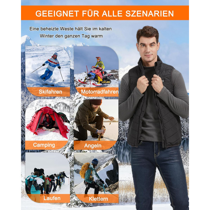 Обогревна жилетка для чоловіків: USB жилетка для активного відпочинку - 11 зон обігріву для мото, риболовлі, катання на лижах, бігу, гольфу, походів, верхової їзди (батарея не входить у комплект) Чорний XL