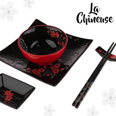 Японський набір для суші: 2 тарілки, палички, підтарілки з порцеляни з квітковим візерунком. Ідеальний подарунок