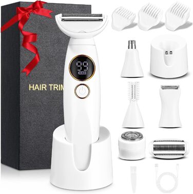 Електричний жіночий тример 5-в-1 для тіла, бікіні, брів та носа. З USB-станцією. Білий