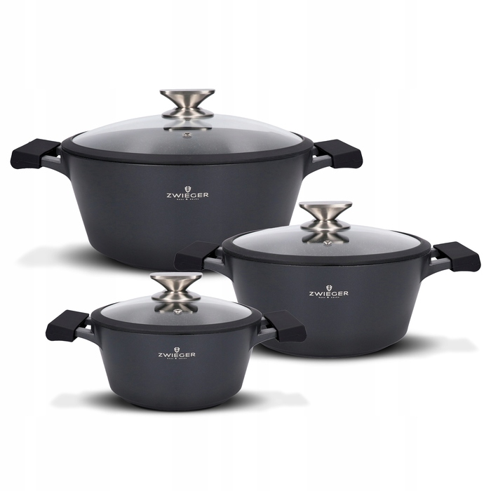 Набір каструль Zwieger Black Stone, 6 предметів, Greblon Granite, алюміній