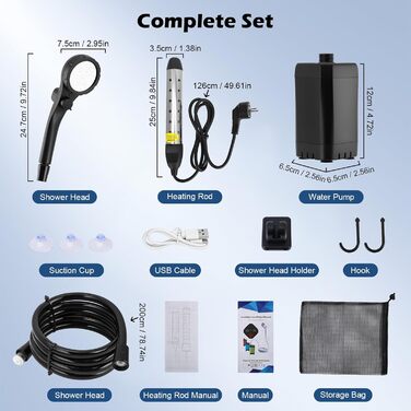 Портативний душ Campingdusche 6000 mAh з насосом, шланг 200 см, для кемпінгу, саду, авто, тварин, пляжу, подорожей (Чорний)