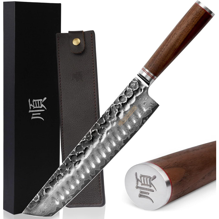 Японський кухонний ніж YOUSUNLONG Gyuto 255мм з дамаської сталі - професійний кухонний ніж з дерев'яною ручкою та піхвою