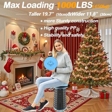 Складаний стільчик Alevmoom: міцний, телескопічний, з подушкою, 50 см, 450 кг, для риболовлі та кемпінгу (синій)