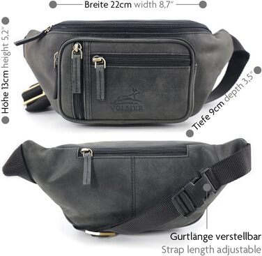 Чоловіча/жіноча поясна сумка Volmer Palma з натуральної шкіри (сірий, ефект потертостей) | Регульований ремінь до 130 см