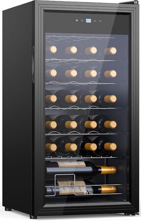 WIE 33 Liter Wine Fridge - 1 Zone Mini Wine Cooler with Glass Door & LED Touch Panel - Anti-UV Wine Storage for 28 Bottles
