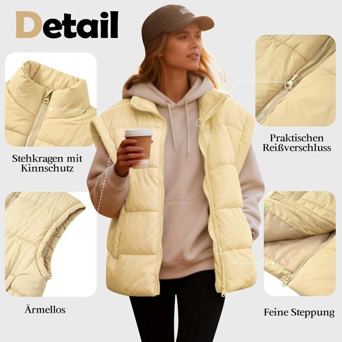 Легка степкова жилетка Daen Weste з коміром-стійкою, без рукавів, для осені/зими/міжсезоння, для активного відпочинку на природі, S-XXL (Хакі, S)