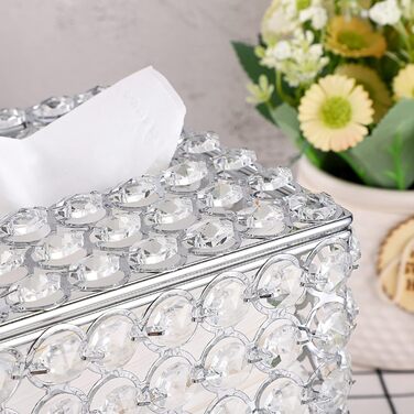 SUMNACON Crystal Silver Cosmetic Tissue Box Made of Glass and Metal, Pocket Tissue Box, Tissue Dispenser. Tissue box decoration for living room, dining room, hotel, restaurant, office, square.