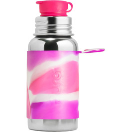 Pura Sport vacuum-insulated 650 ml stainless steel water bottle with silicone sport flip-top lid and sleeve, (plastic-free, non-toxic certified, BPA-free) (Pink)