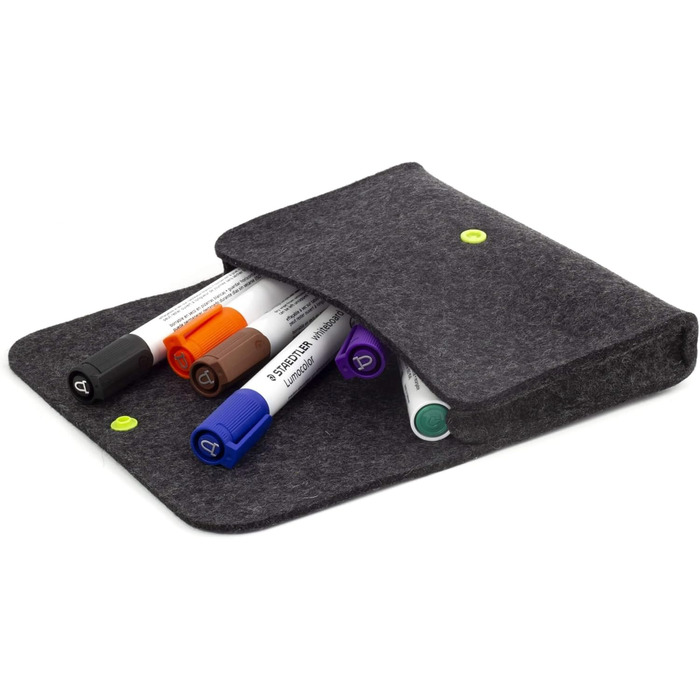 Wool felt bag for electronics accessories, anthracite, anthracite button