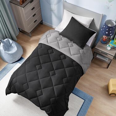 Комплект постільної білизни Comfort Spaces Vixie з декор. стеганим малюнком, чорно-сірий, Twin/Twin XL