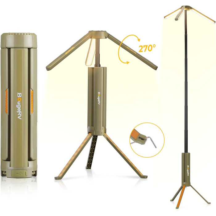 BougeRV Camping Lantern with 15600mAh, Rechargeable Camping Light, Adjustable Height and Angle, 4000LM, IP54 Waterproof, Camping Lantern for Camping, Travel, Emergency