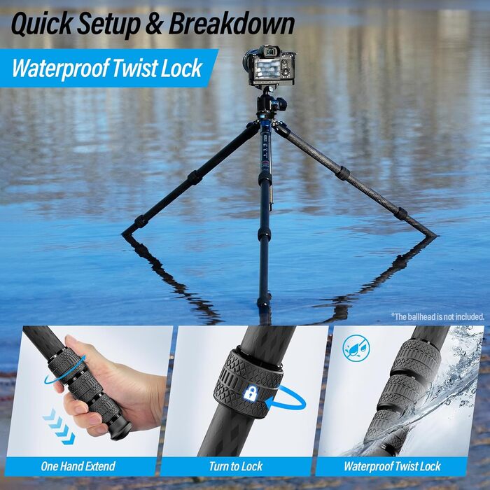 Штатив SIRUI AM124 Carbon з кульковою головкою AM01, легкий туристичний штатив, сумісний з Acra, водонепроникний, 159 см, навантаження 12 кг