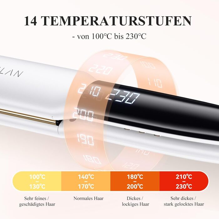 ANLAN 2-в-1 випрямляч та завивачка для волосся, професійний іонізатор, антистатичний, з червоним та інфрачервоним світлом, для гладкого та блискучого волосся, керамічне покриття 150-230°C, LCD-дисплей