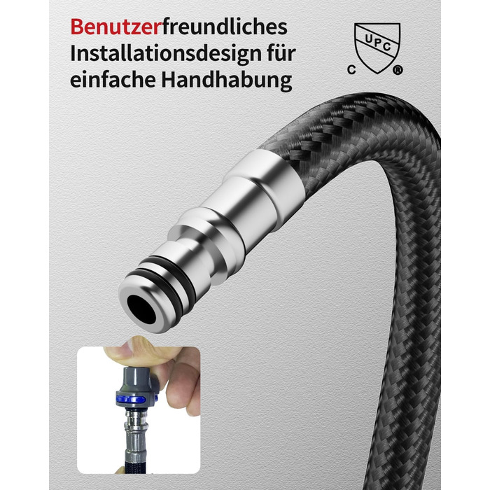 Кухонний змішувач Rainsworth з нержавіючої сталі, чорний, з висувною лійкою та двома струменями, 360° обертання, 45 см