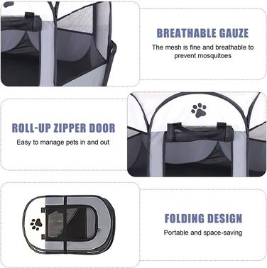 Клітка-забіг для собак та кошенят LUFEIS, складана, водовідштовхувальна, для дому, сірого кольору