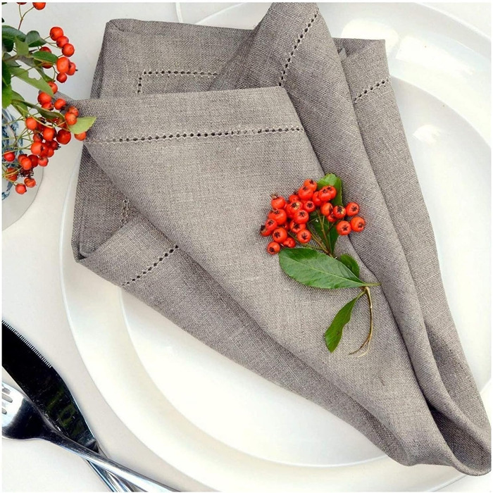 Linen & Cotton 4 Cloth Napkins with Hemmed Edge Florence, 100% Linen - 43 x 43 cm (Beige)