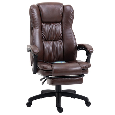 Vinsetto Adjustable Swivel Chair with Footrest, Headrest, Massage Function, Faux Leather, 68.5x68.5x113-121cm, Brown