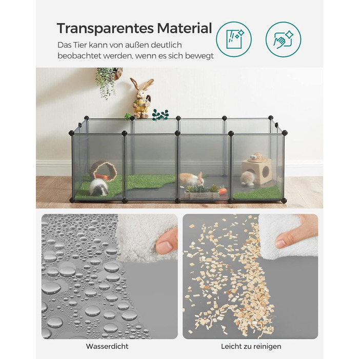 Клітка для тварин SONGMICS Freigehege з піддоном, 143 x 73 x 46 см, білий/сірий, для кроликів, хом'яків, їжаків, LPC02W