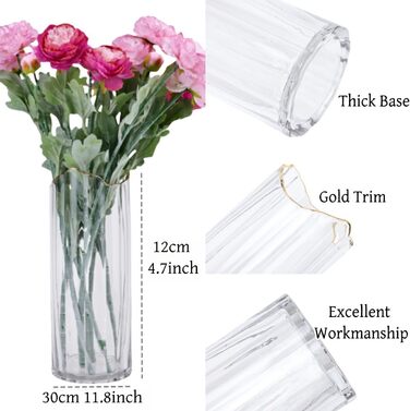 Скляна ваза для квітів, велика, циліндрична, прозора, 12x12x30 см